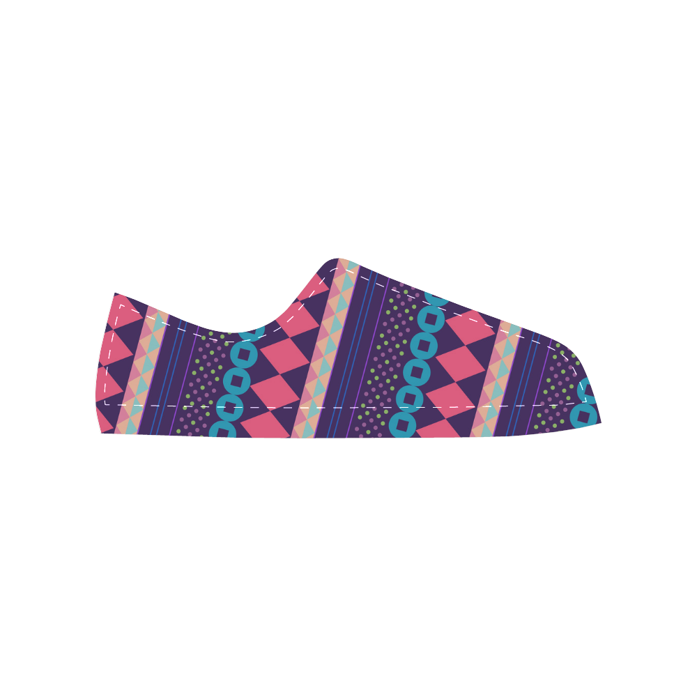 Purple and Pink Retro Geometric Pattern Women's Classic Canvas Shoes (Model 018)