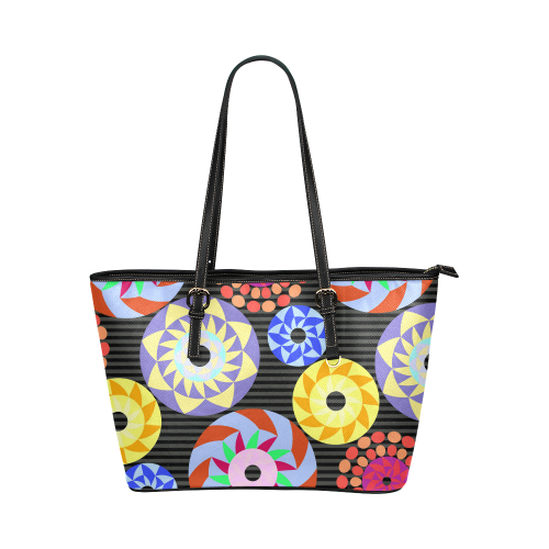 Colorful Retro Circular Pattern Leather Tote Bag/Large (Model 1651)