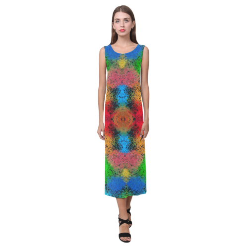 Colorful Goa Tapestry Painting Phaedra Sleeveless Open Fork Long Dress (Model D08)
