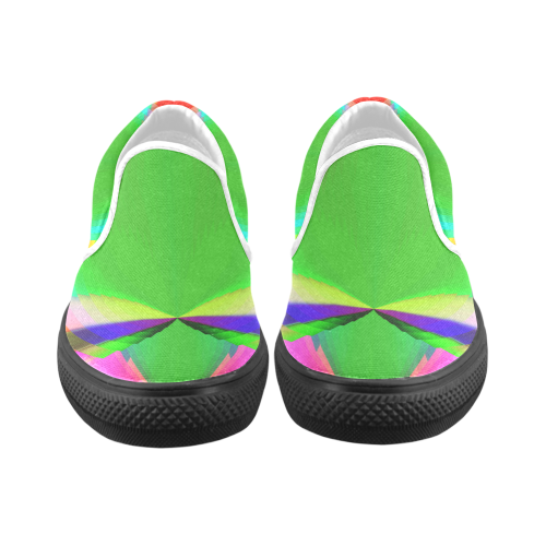 Colorful Abstract Butterfly with Flower Women's Unusual Slip-on Canvas Shoes (Model 019)