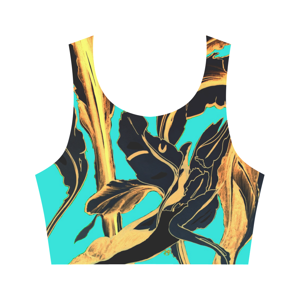 Blue Succulent gold teal Women's Crop Top (Model T42)