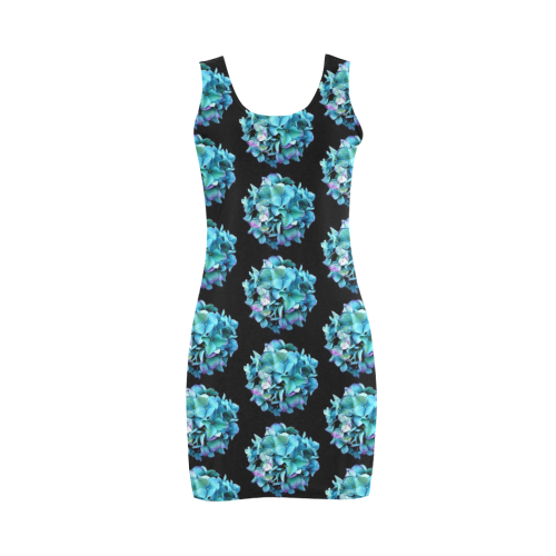 Green Blue Hydrangea Pattern Medea Vest Dress (Model D06)