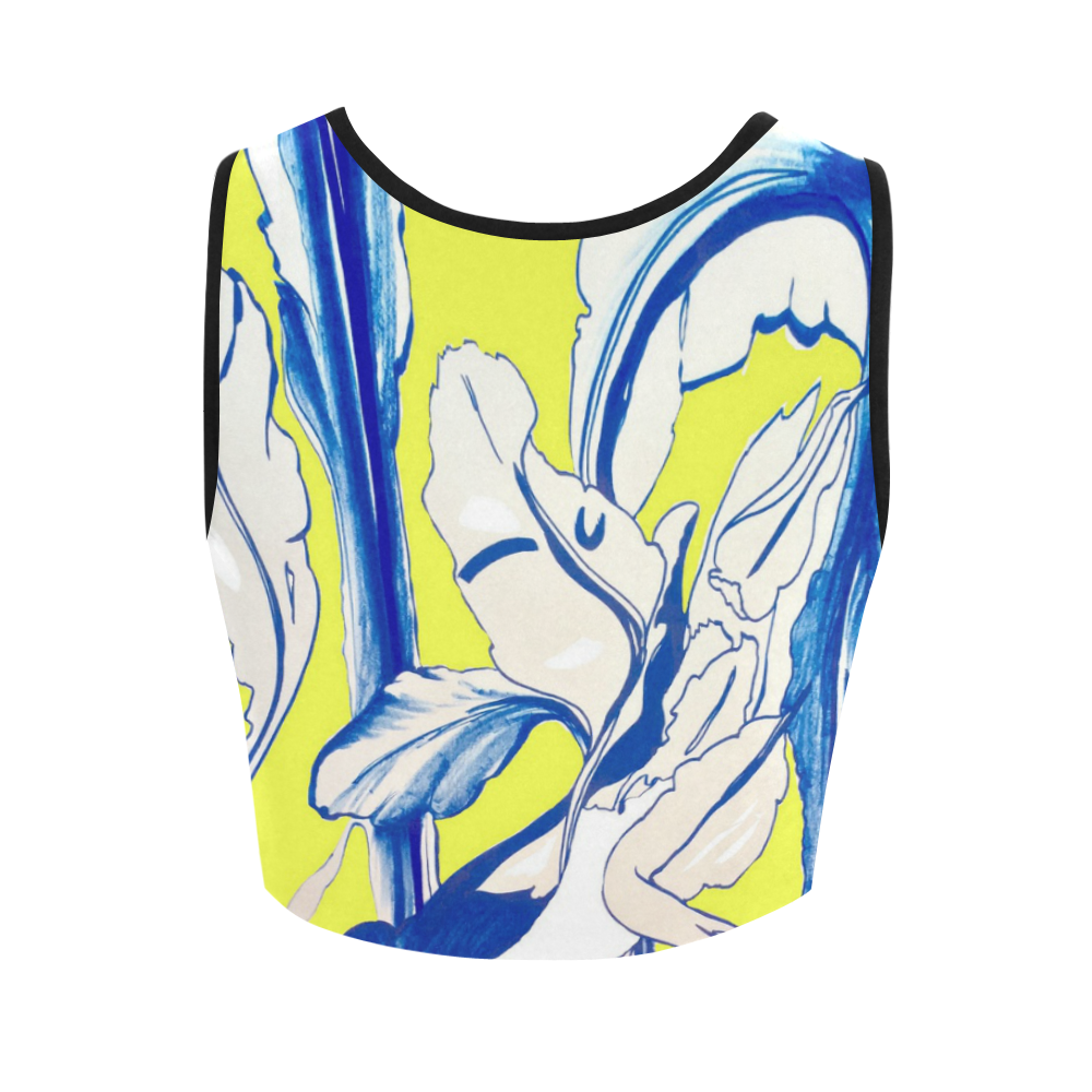 Blue Succulent Yellow Print Women's Crop Top (Model T42)