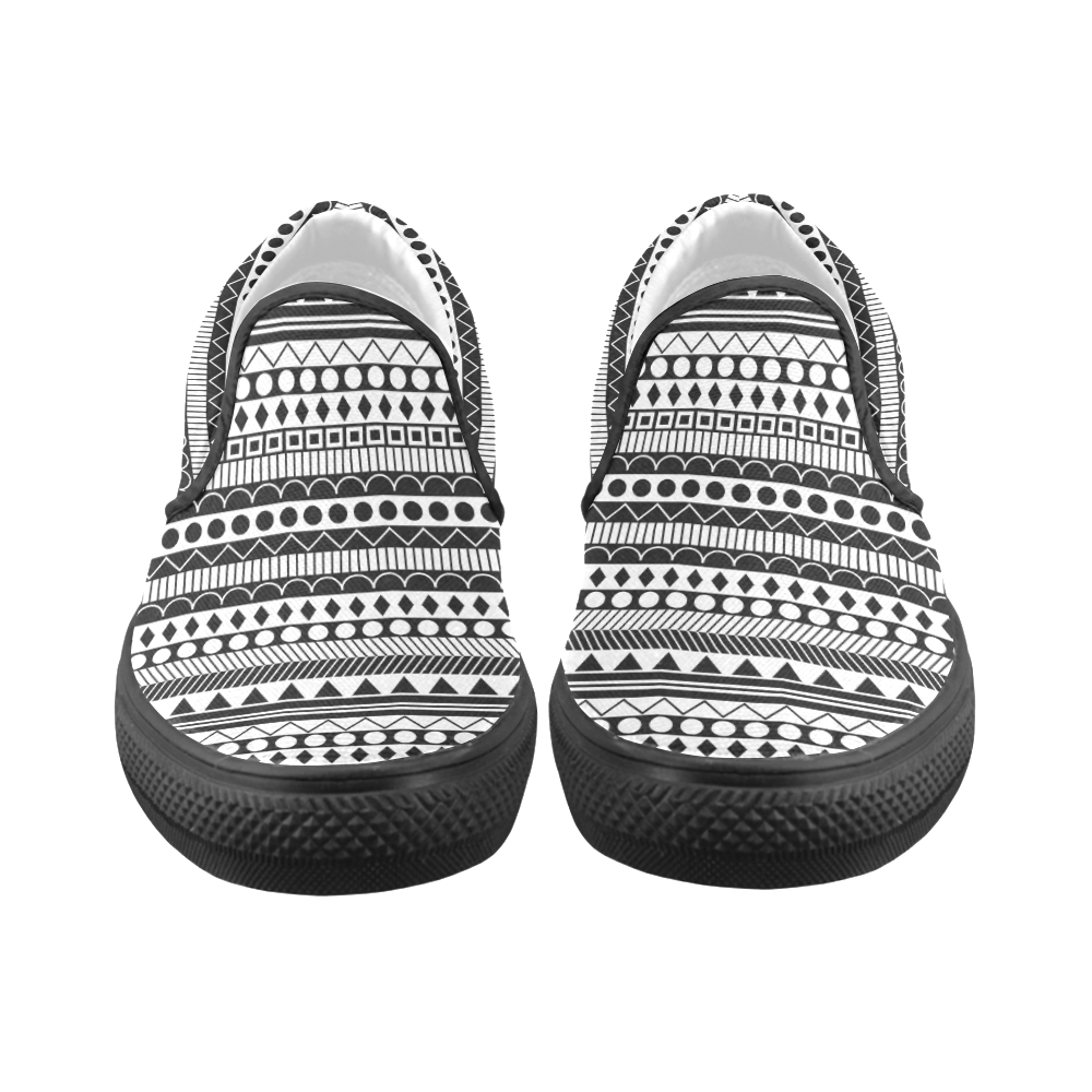 Black and White Funky Stripes by ArtformDesigns Women's Unusual Slip-on Canvas Shoes (Model 019)