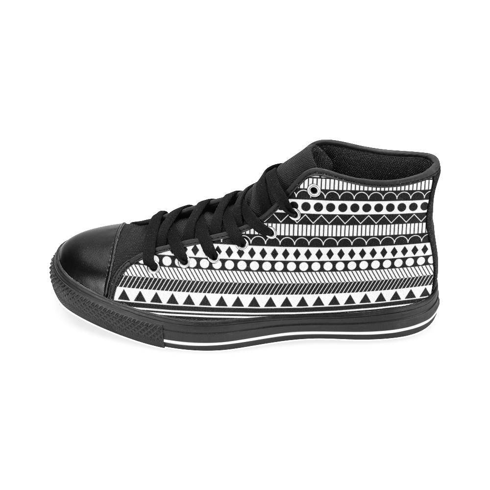 Black and White Funky Stripes by ArtformDesigns Men’s Classic High Top Canvas Shoes /Large Size (Model 017)