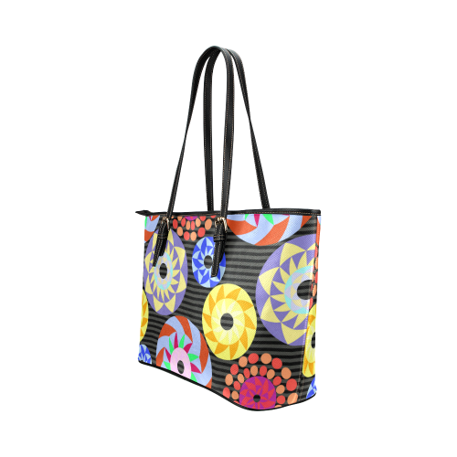 Colorful Retro Circular Pattern Leather Tote Bag/Small (Model 1651)