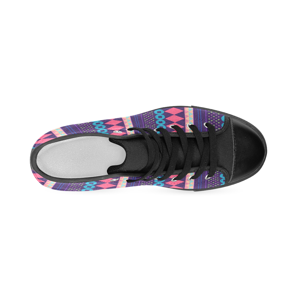 Purple and Pink Retro Geometric Pattern Women's Classic High Top Canvas Shoes (Model 017)