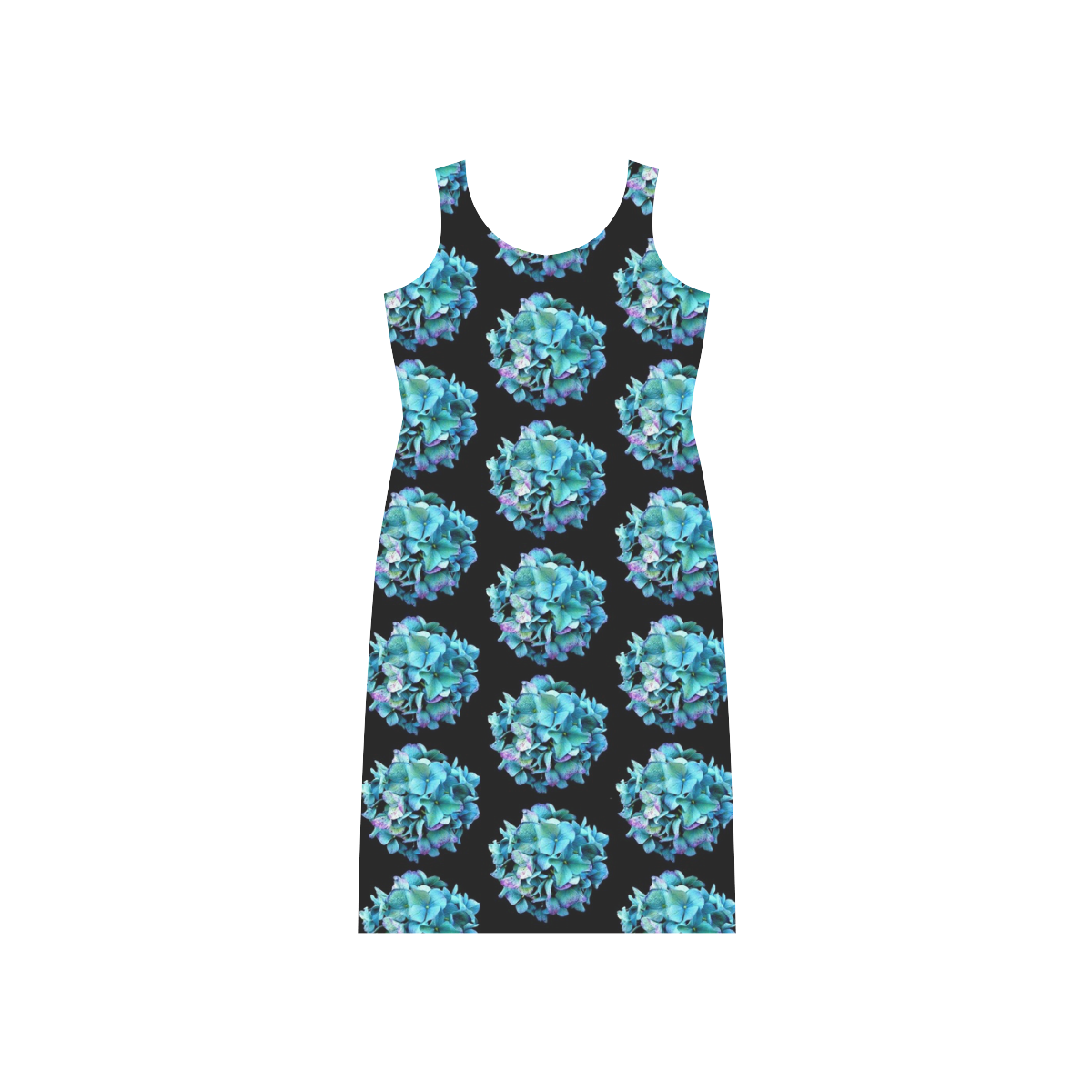 Green Blue Hydrangea Pattern Phaedra Sleeveless Open Fork Long Dress (Model D08)