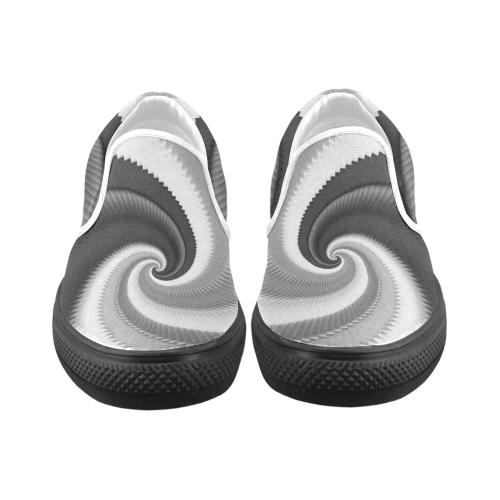 Black and White Dragon Scales Spiral Women's Unusual Slip-on Canvas Shoes (Model 019)