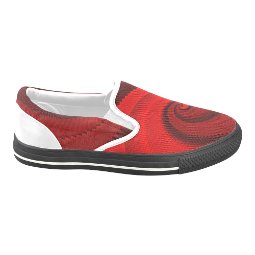 Red Rose Dragon Scales Spiral Women's Unusual Slip-on Canvas Shoes (Model 019)