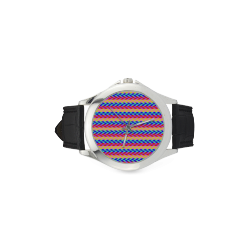 Colorful Chevron Retro Pattern Women's Classic Leather Strap Watch(Model 203)