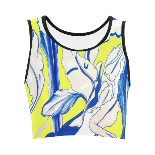 Blue Succulent Yellow Print Women's Crop Top (Model T42)