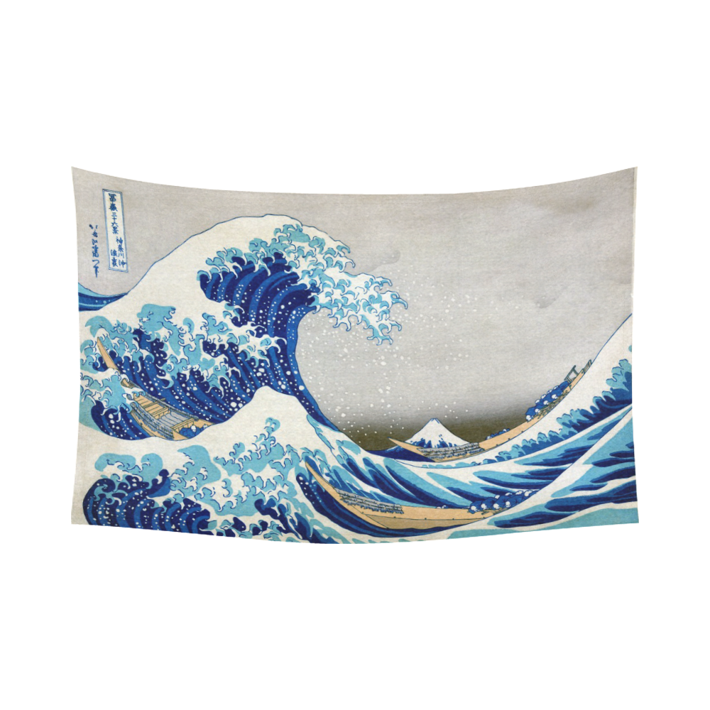 Great Wave Off Kanagawa Hokusai Cotton Linen Wall Tapestry 90"x 60"