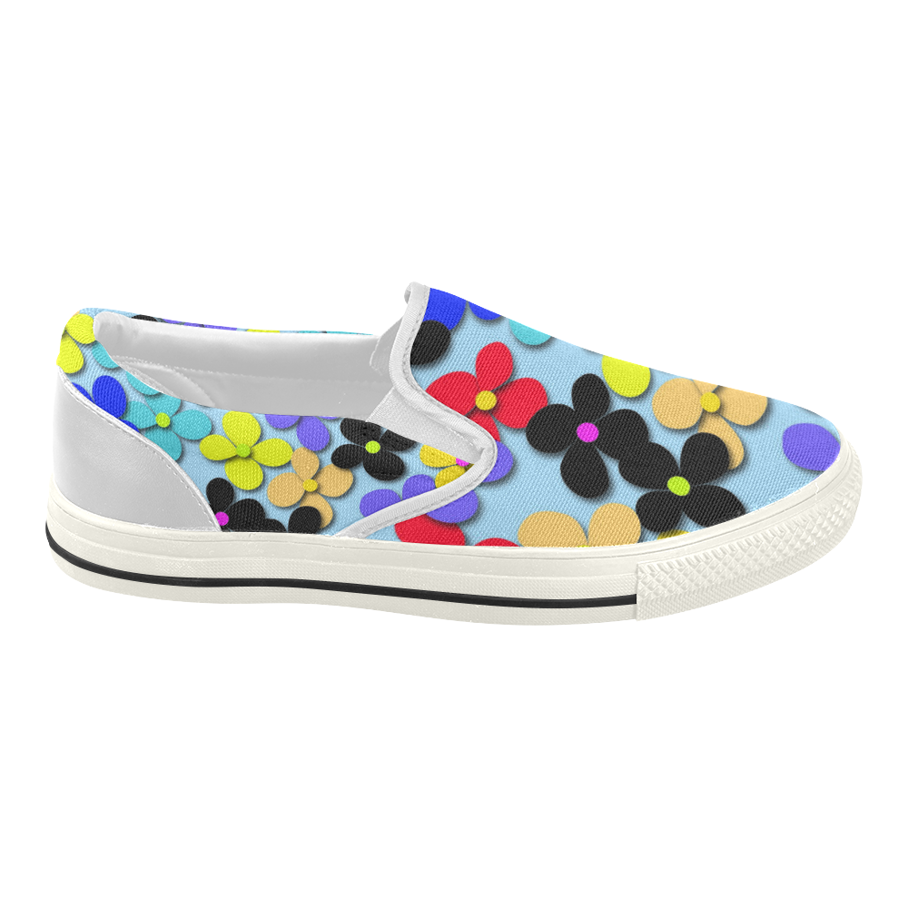 Hippie Trippy Love Peace Flowers Women's Slip-on Canvas Shoes (Model 019)