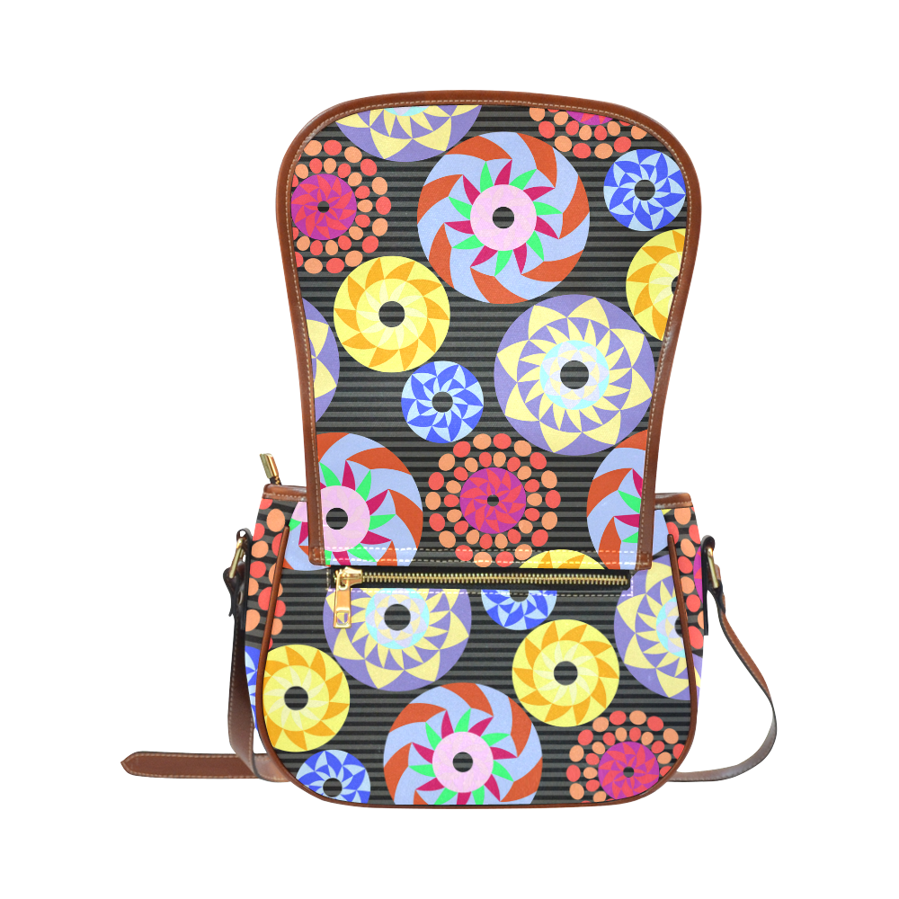 Colorful Retro Circular Pattern Saddle Bag/Small (Model 1649) Full Customization