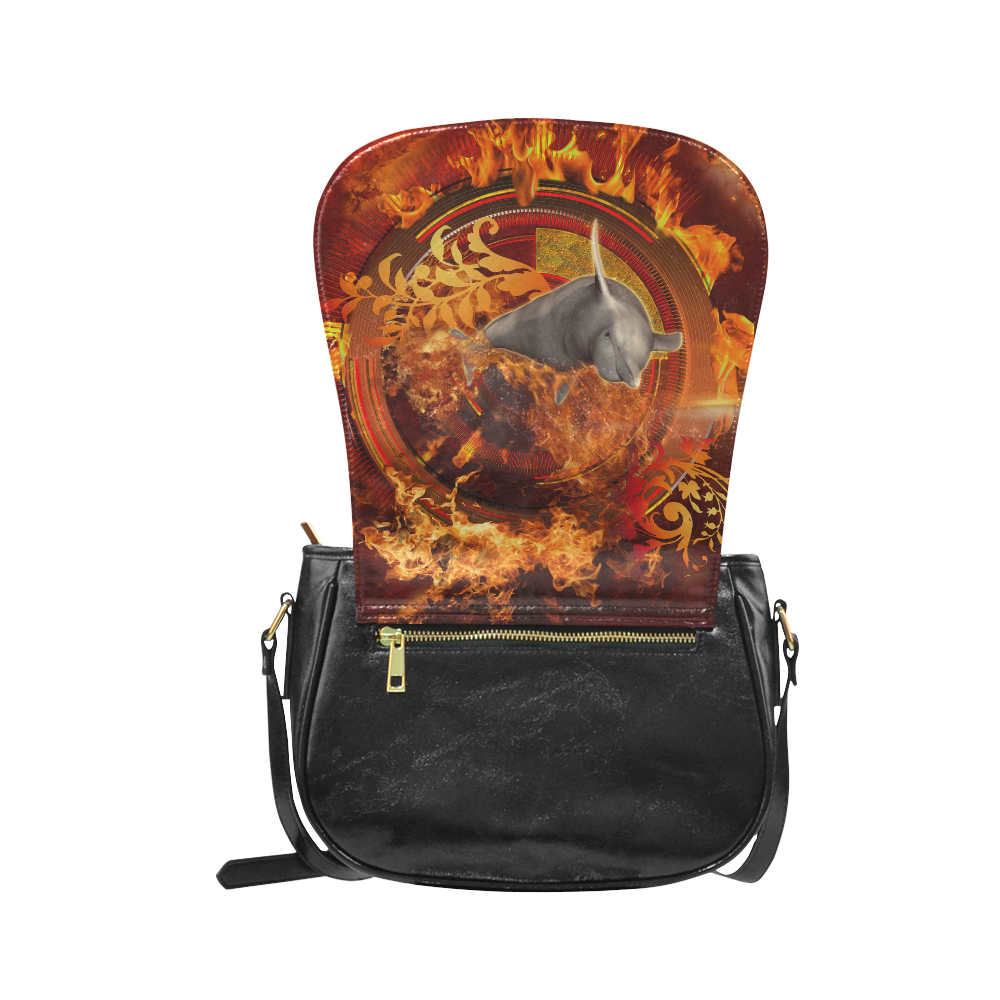 Funny dolphin jumping by a fire circle Classic Saddle Bag/Large (Model 1648)