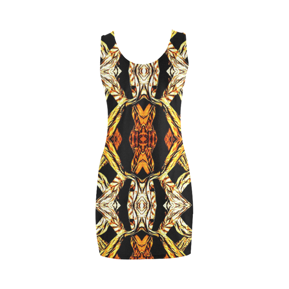 Elegant Oriental Pattern Black Gold Medea Vest Dress (Model D06)