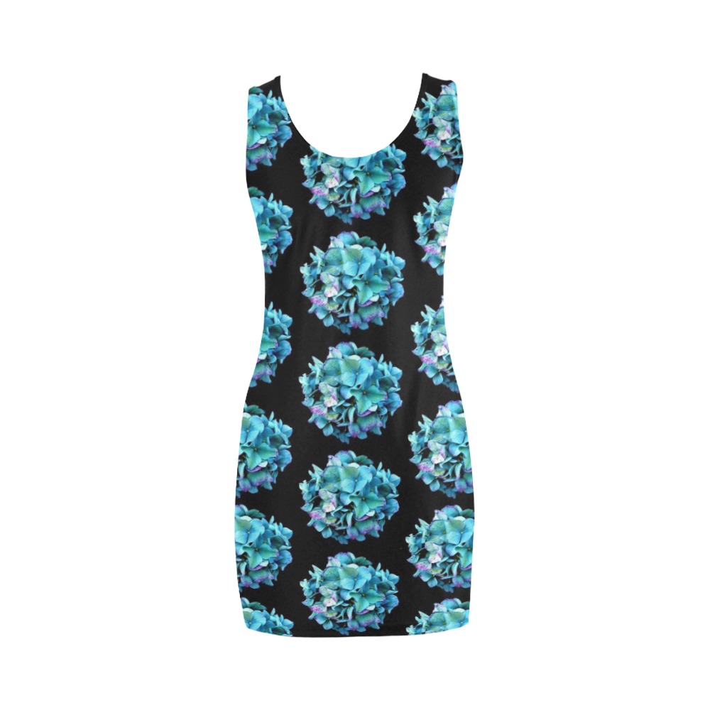 Green Blue Hydrangea Pattern Medea Vest Dress (Model D06)