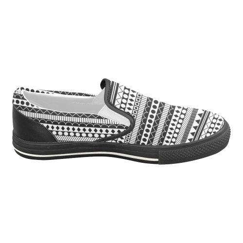 Black and White Funky Stripes by ArtformDesigns Women's Unusual Slip-on Canvas Shoes (Model 019)