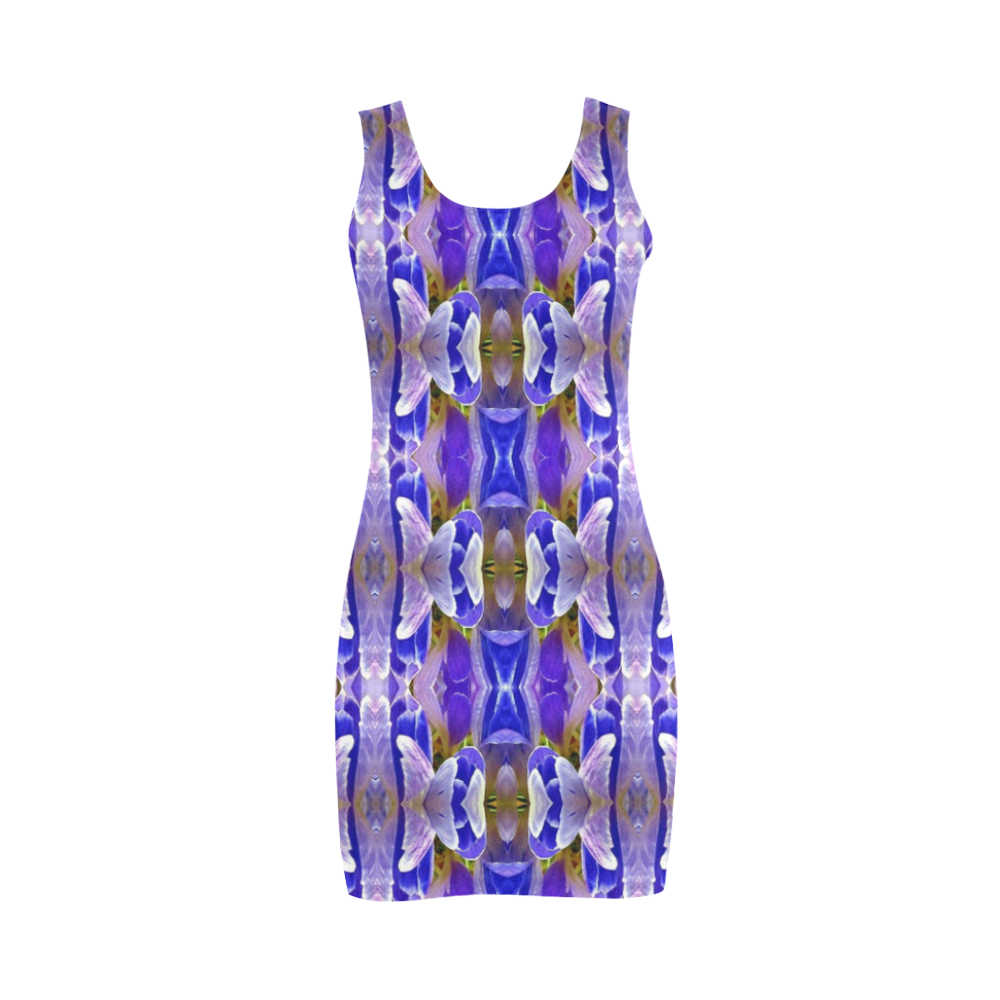 Blue White Abstract Flower Pattern Medea Vest Dress (Model D06)