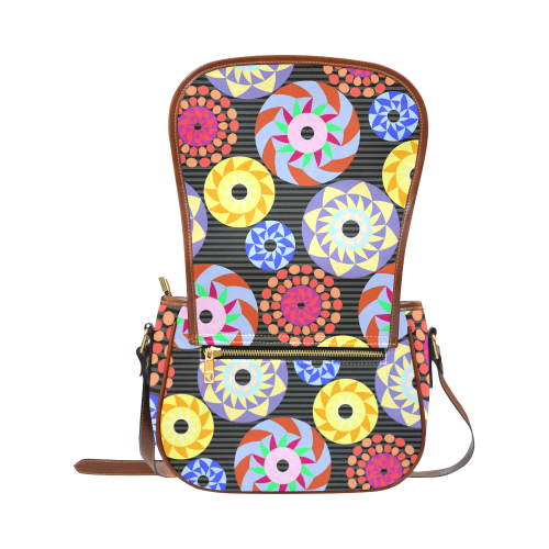 Colorful Retro Circular Pattern Saddle Bag/Large (Model 1649)