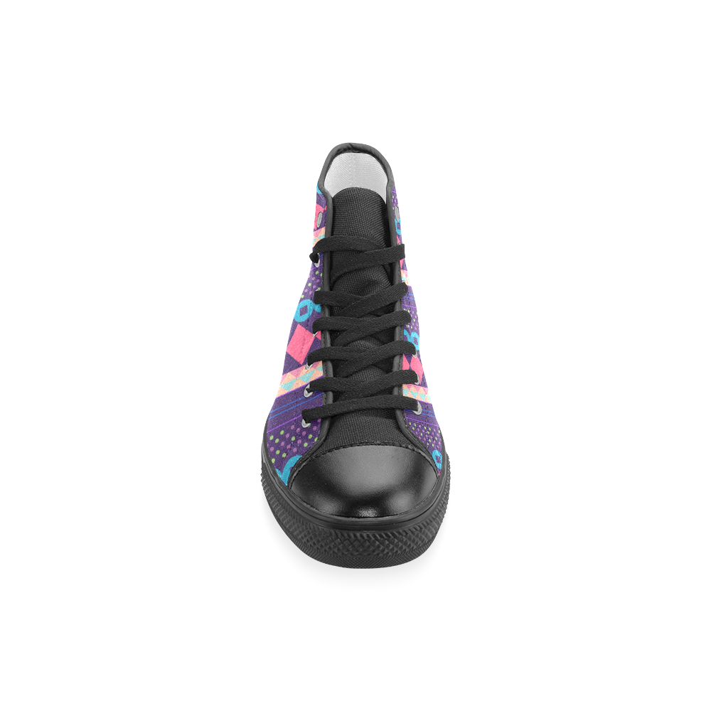 Purple and Pink Retro Geometric Pattern Women's Classic High Top Canvas Shoes (Model 017)