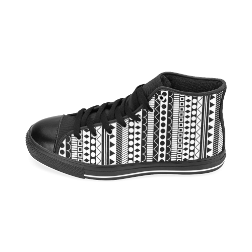 Black and White Funky Stripe Pattern by ArtformDesigns Men’s Classic High Top Canvas Shoes /Large Size (Model 017)
