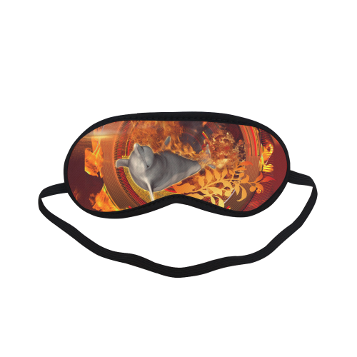 Funny dolphin jumping by a fire circle Sleeping Mask