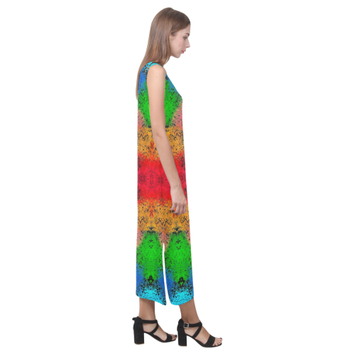Colorful Goa Tapestry Painting Phaedra Sleeveless Open Fork Long Dress (Model D08)