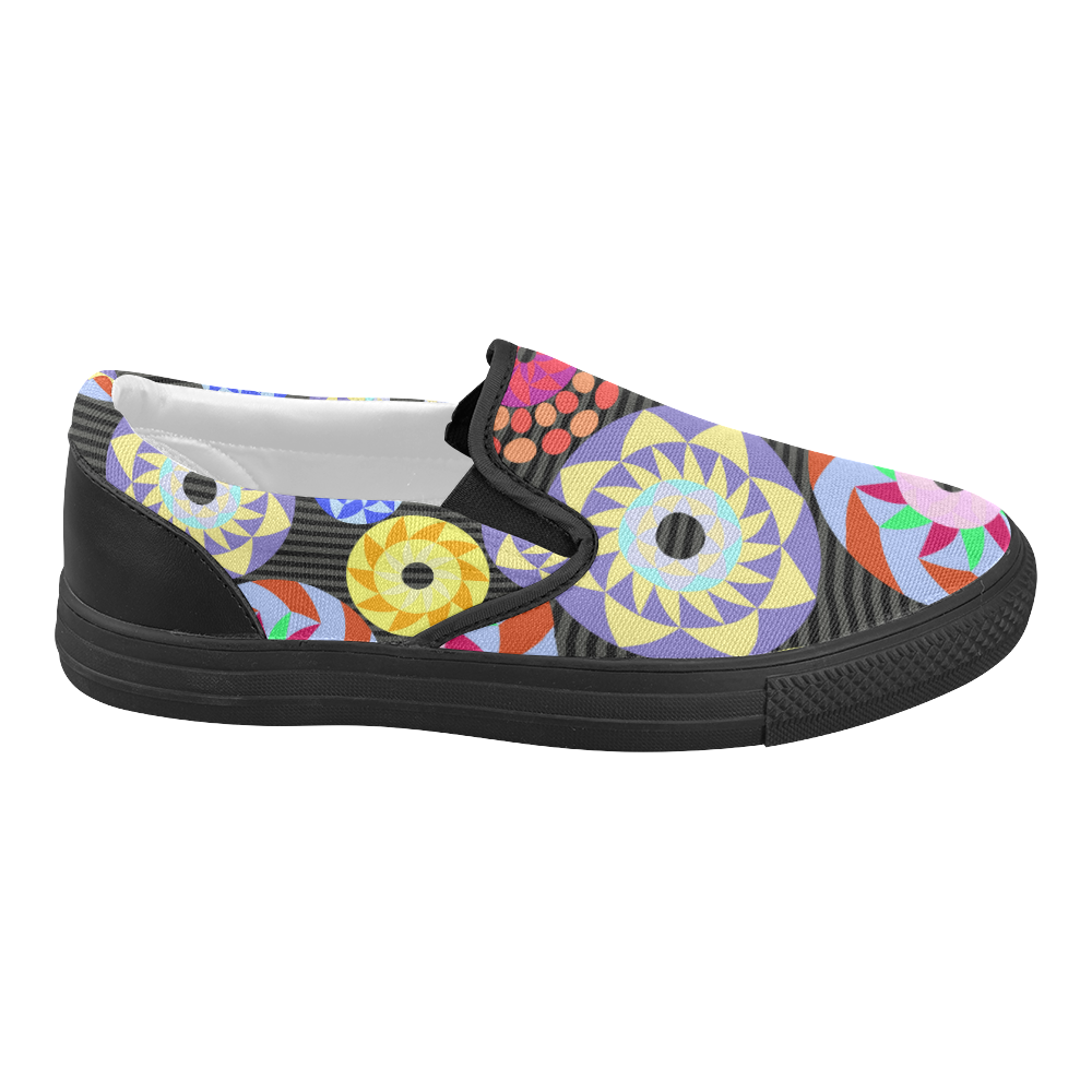 Colorful Retro Circular Pattern Women's Slip-on Canvas Shoes (Model 019)