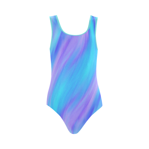blue and pink feathers Vest One Piece Swimsuit (Model S04)