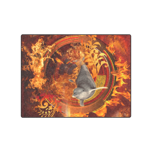 Funny dolphin jumping by a fire circle Blanket 50"x60"