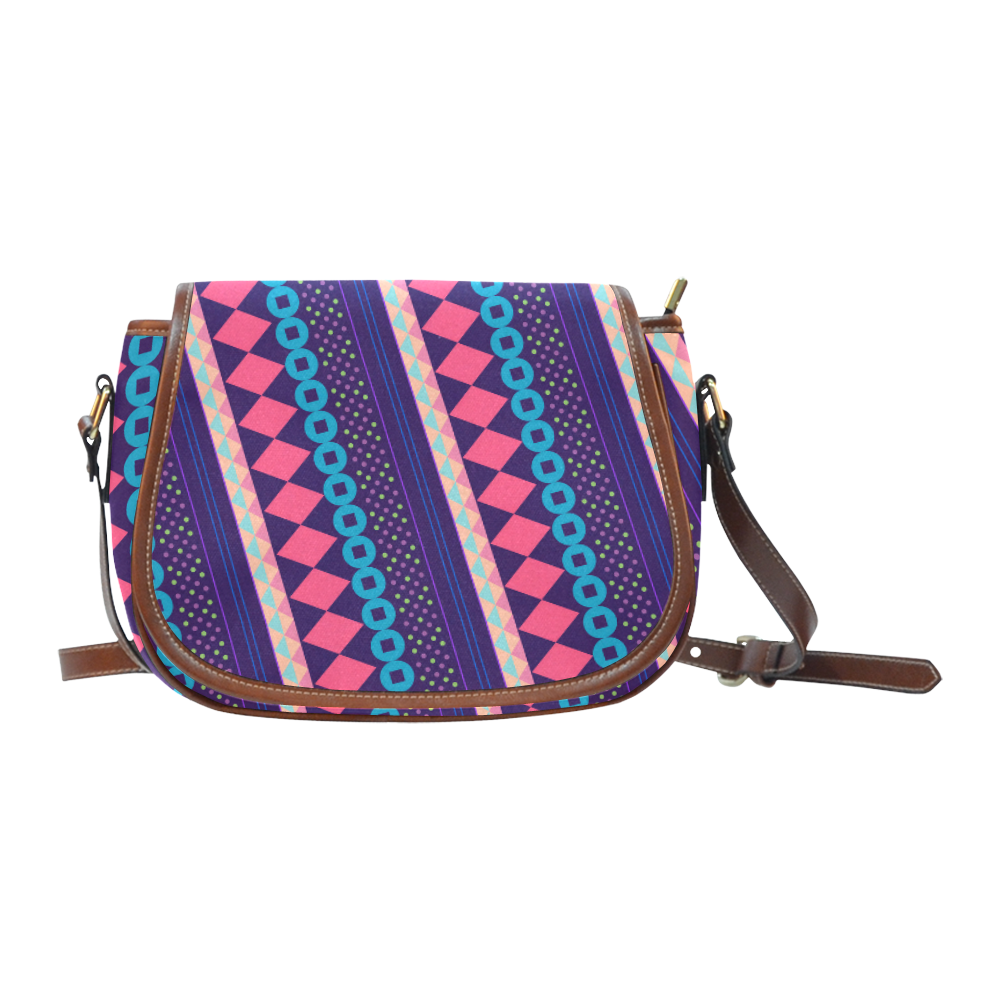 Purple and Pink Retro Geometric Pattern Saddle Bag/Small (Model 1649) Full Customization