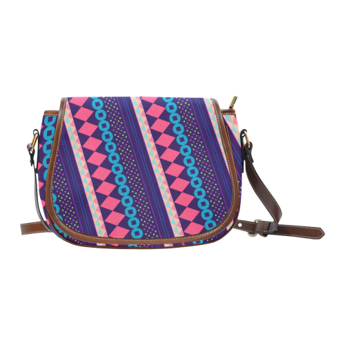 Purple and Pink Retro Geometric Pattern Saddle Bag/Small (Model 1649) Full Customization