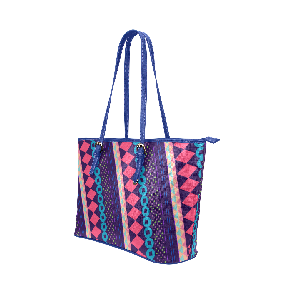 Purple and Pink Retro Geometric Pattern Leather Tote Bag/Small (Model 1651)