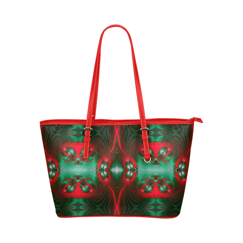 Fractal: Red & Green Christmas Presents Leather Tote Bag/Small (Model 1651)