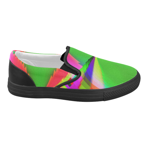 Colorful Abstract Butterfly with Flower Women's Slip-on Canvas Shoes (Model 019)