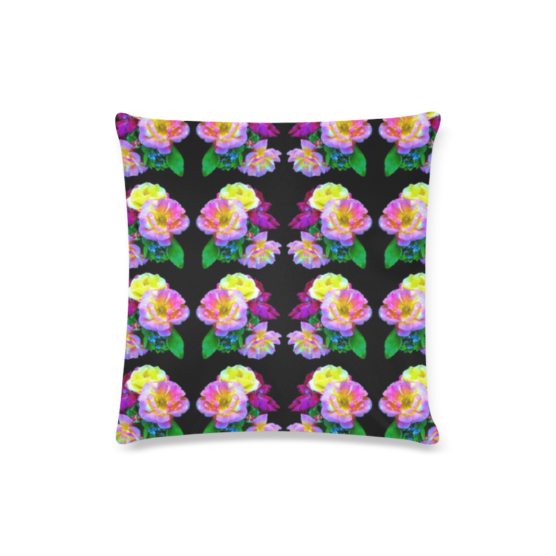 Rosa Yellow Roses on Black Pattern Custom Zippered Pillow Case 16"x16"(Twin Sides)