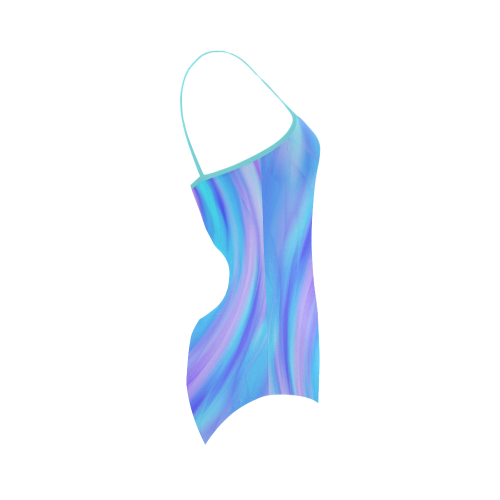 blue and pink feathers Strap Swimsuit ( Model S05)