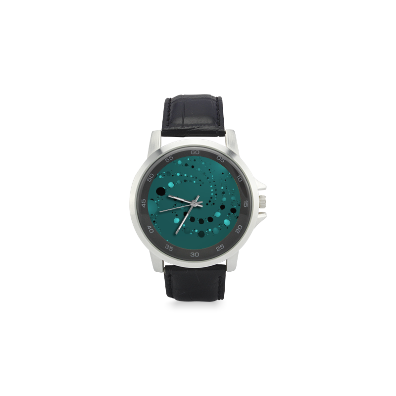 teal and black dots Unisex Stainless Steel Leather Strap Watch(Model 202)