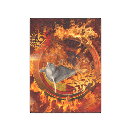 Funny dolphin jumping by a fire circle Blanket 50"x60"