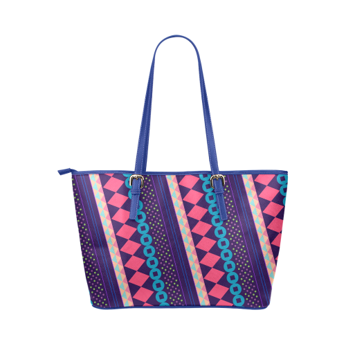 Purple and Pink Retro Geometric Pattern Leather Tote Bag/Large (Model 1651)