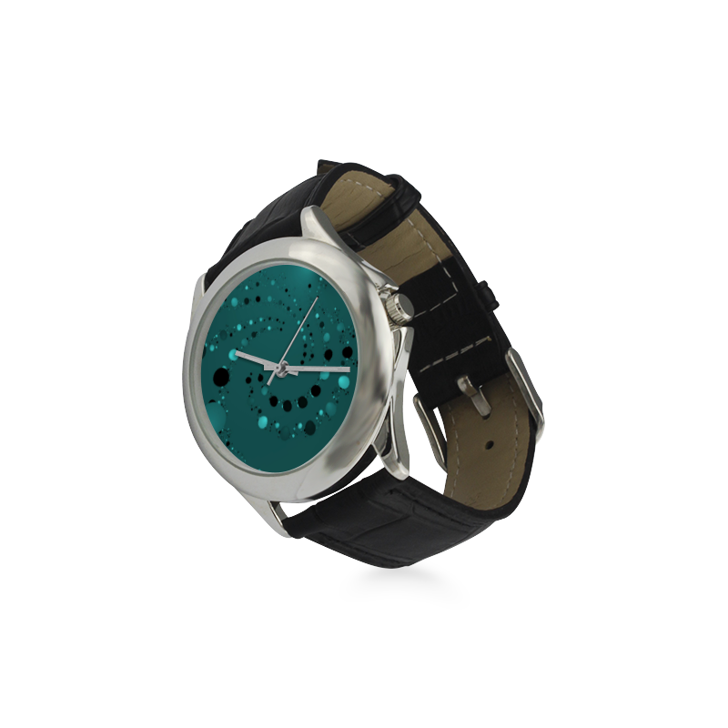 teal and black dots Women's Classic Leather Strap Watch(Model 203)