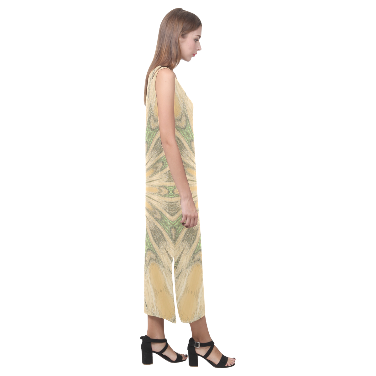 Fire Feather Yellow Phaedra Sleeveless Open Fork Long Dress