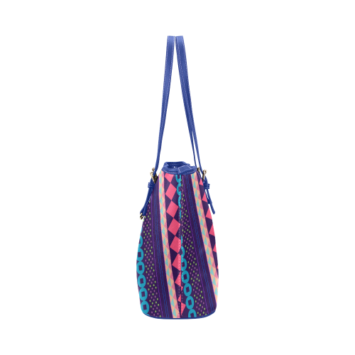 Purple and Pink Retro Geometric Pattern Leather Tote Bag/Small (Model 1651)