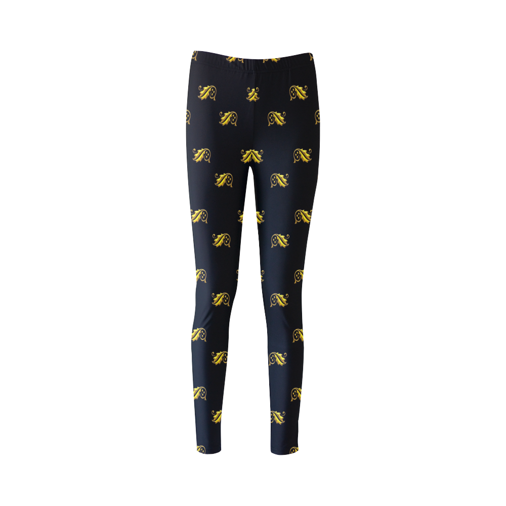 Holiday: Gold Holly Leaves & Berries Cassandra Women's Leggings (Model L01)