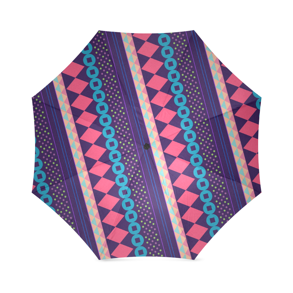 Purple and Pink Retro Geometric Pattern Foldable Umbrella (Model U01)