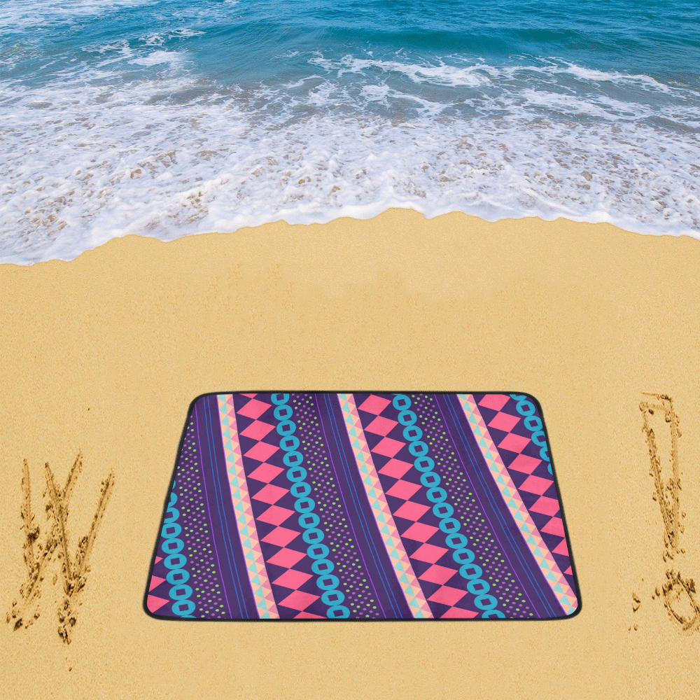 Purple and Pink Retro Geometric Pattern Beach Mat 78"x 60"