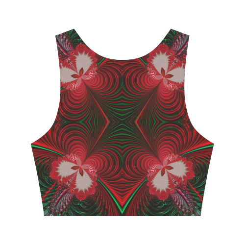 Fractal: Red & Green Christmas Butterfly Women's Crop Top (Model T42)