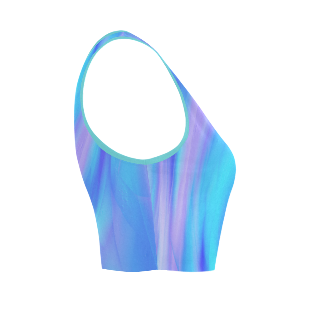 blue and pink feathers Women's Crop Top (Model T42)
